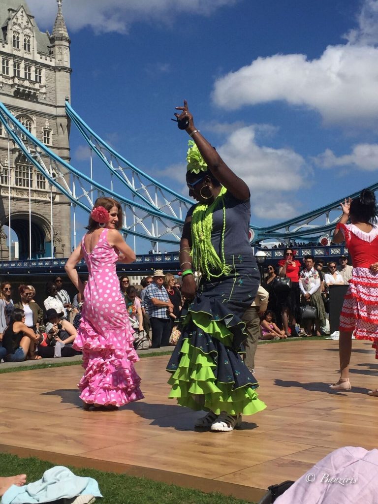 Flamenco dancers outside Feria de Londres